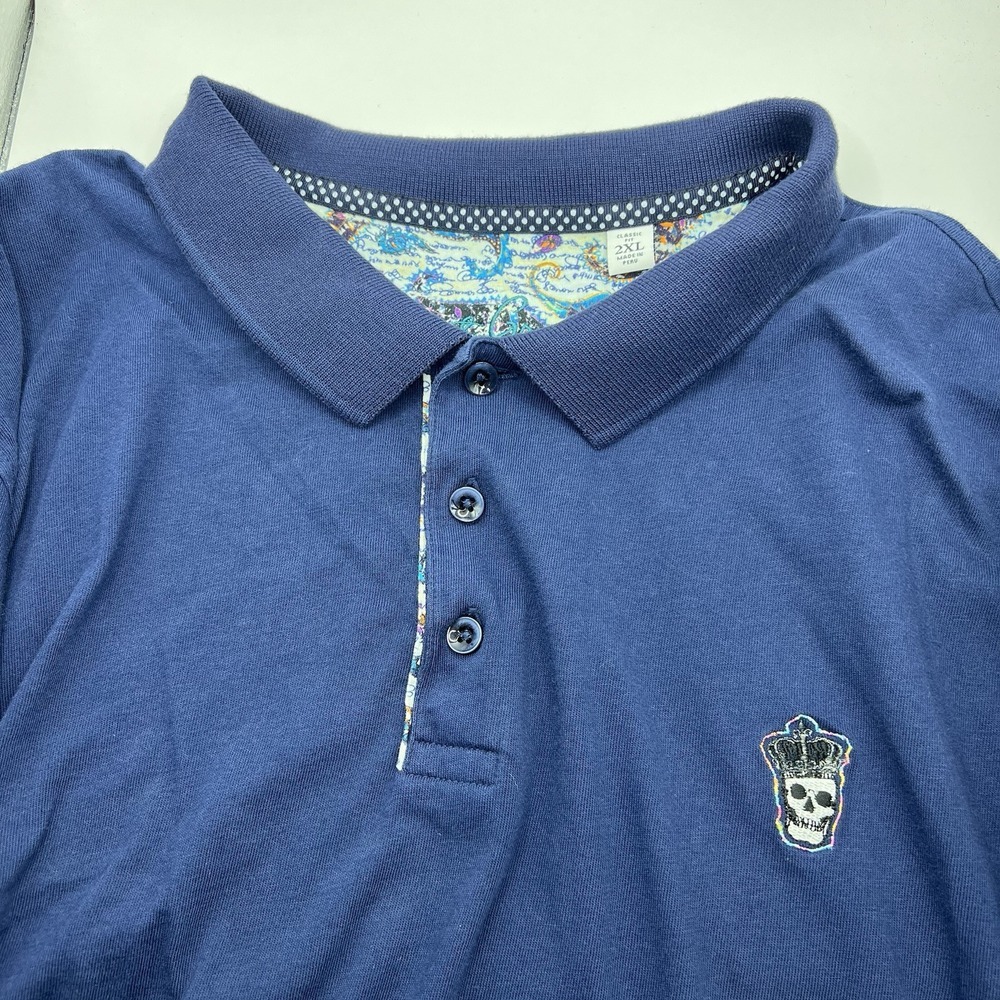 Robert Graham Polo Shirt Men's 2XL Classic Blue Skull & Rose Logo Cotton‎ Golf - Picture 10 of 11